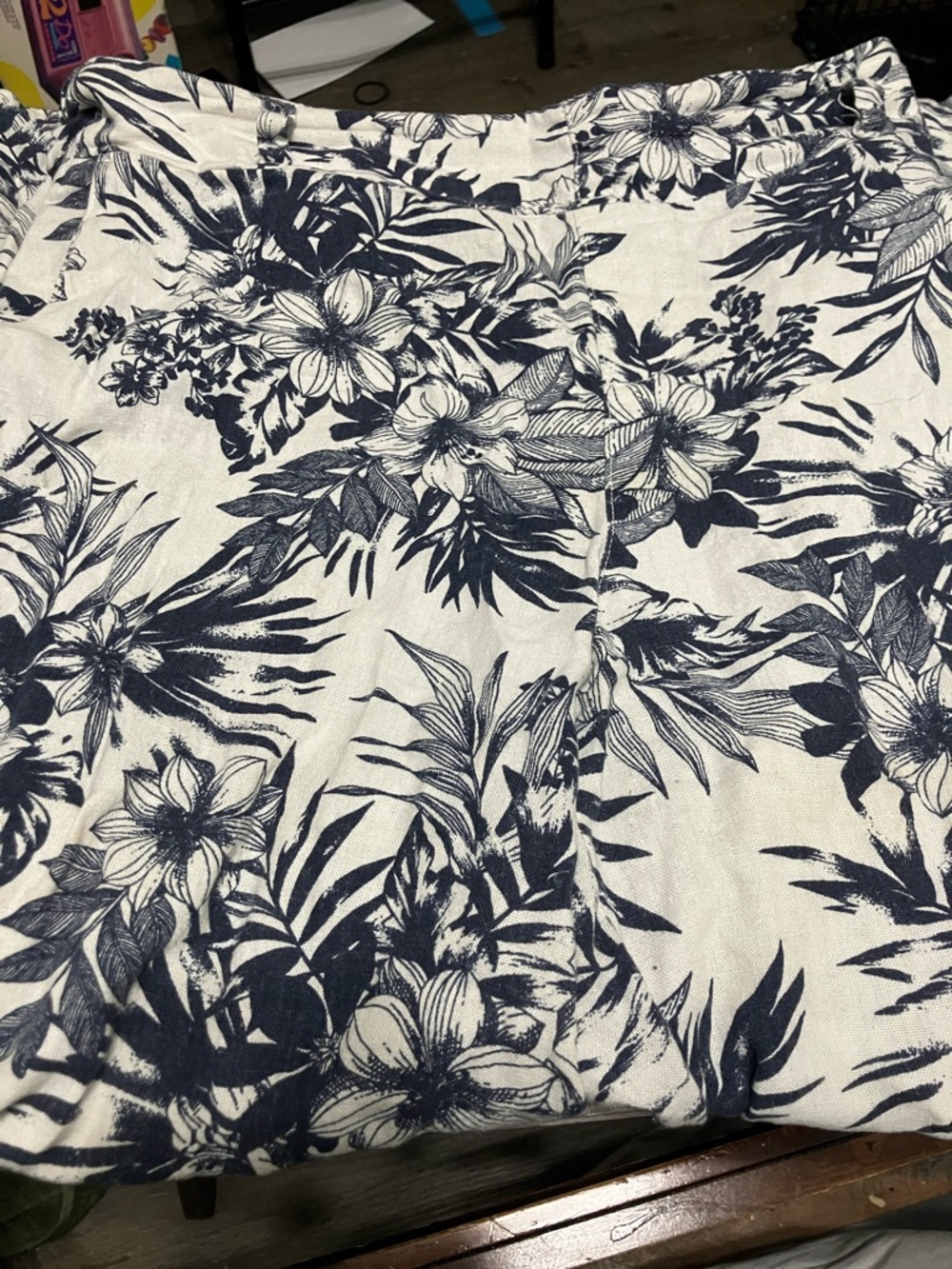 Navy Floral Print Wide-Leg Pants